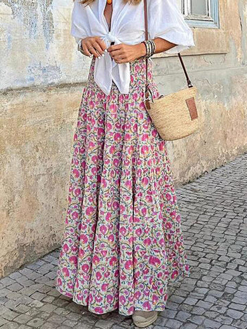 Woochic jupe longue imprimé à fleurie taille haute femme bohème